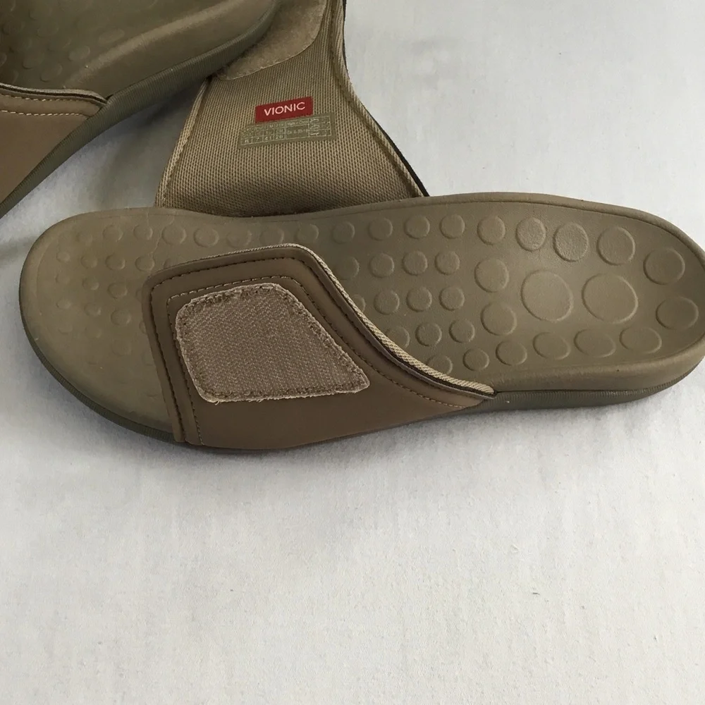 Vionic Kiwi Taupe Slide Comfort Sandals Unisex Adjustable Men 8 Women 9-9 1/2